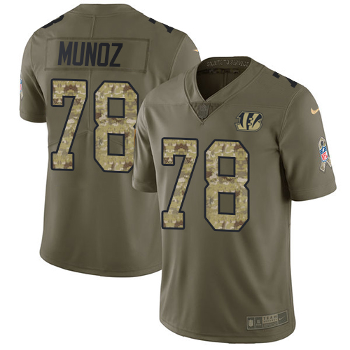 Nike Bengals #78 Anthony Munoz Olive/Camo Men's Stitched NFL Limited Salute To Service Jersey - Click Image to Close